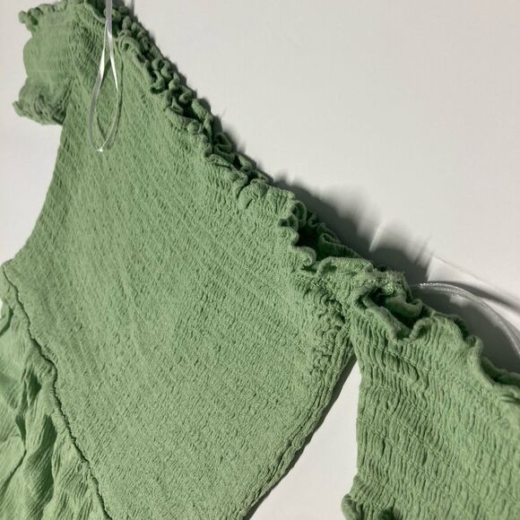 Love Tree Green Slit Front Short Sleeve Smocked Dress Women's Large Boho Peasant - Picture 11 of 11